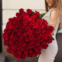 101 красная роза 70 см эквадорские премиум
