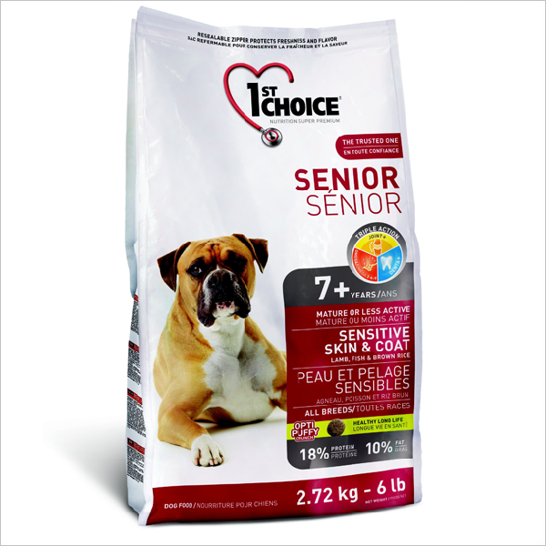 Сухой корм для пожилых собак 1st Choice Senior Sensitive Skin & Coat с чувствительной кожей и шерстью с ягненком и рыбой