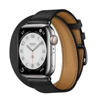 Часы Apple Watch Hermès Series 7 GPS + Cellular 41mm Silver Stainless Steel Case with Double Tour Noir