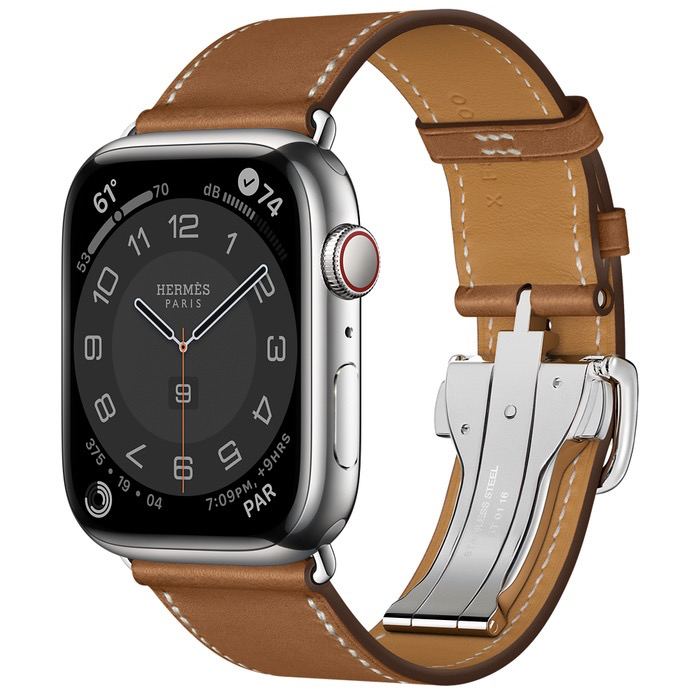 Часы Apple Watch Hermès Series 7 GPS + Cellular 45mm Silver Stainless Steel Case with Single Tour Deployment Buckle Fauve