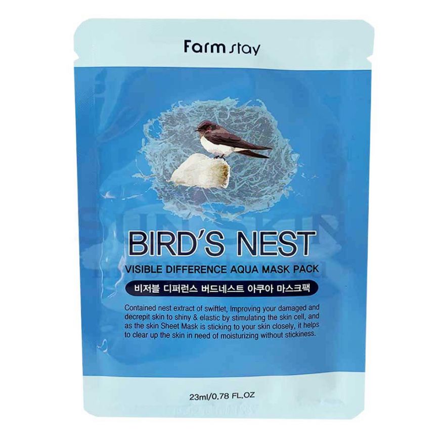 Маска тканевая для лица с экстрактом ласточкиного гнезда FarmStay Visible Difference Bird's Nest Aqua Mask Pack