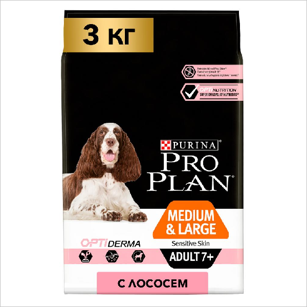 Сухой корм для собак пожилых средних и крупных пород Pro Plan Medium Large Sensitive Skin 7+ с лососем