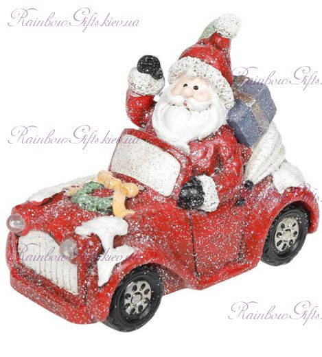 Фигурка новогодняя с Led подсветкой 18 см "Санта на машине"
