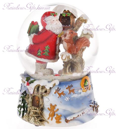 Снежный шар новогодний с музыкой "Санта с подарками"