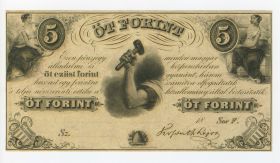 Венгрия - 5 форинтов 1852 год. Эмиграция. Редкая банкнота. aUNC Msh Oz
