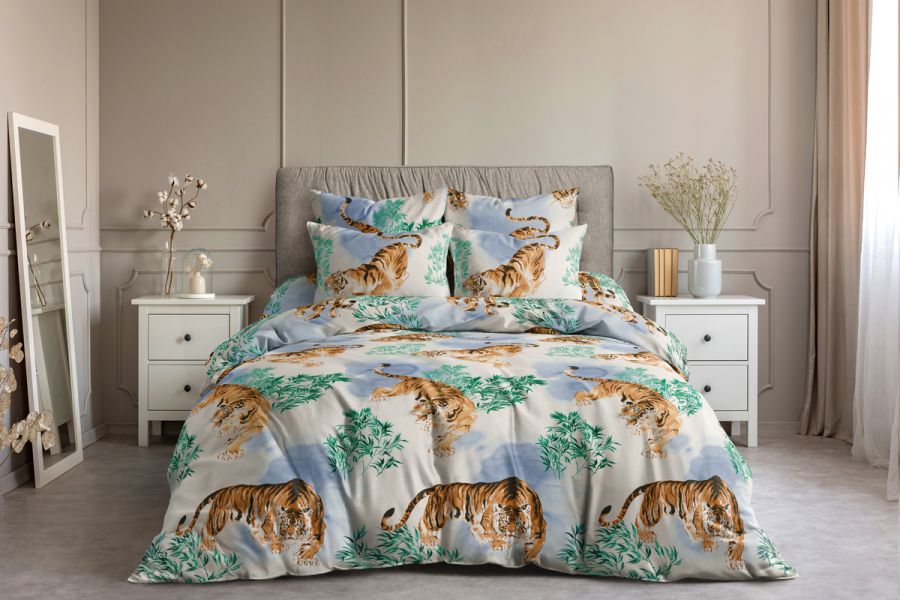 Поплин 1.5 спальный [разноцветные] Тигры постельное белье