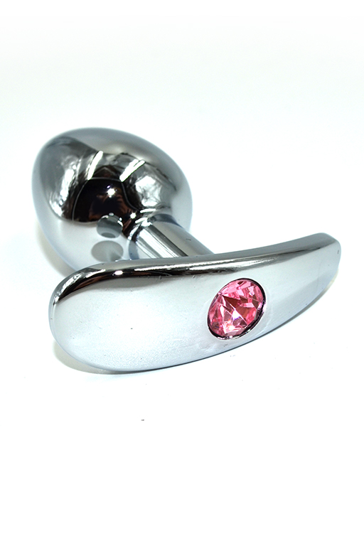 Серебряная анальная пробка для ношения с нежно-розовым кристаллом (Small)