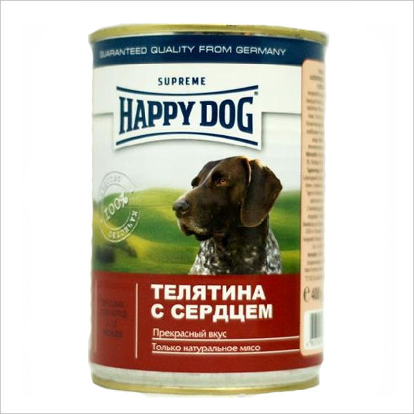 Влажный корм для собак всех пород Happy Dog с телятиной и сердцем
