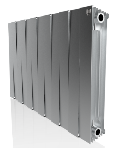 Радиатор биметаллический Royal Thermo PianoForte 500 Silver Satin  – 12 секций, 23 м2, боковое подключение