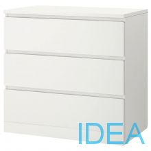 IDEA Комод с 3 ящиками, белый 80x78х48 см