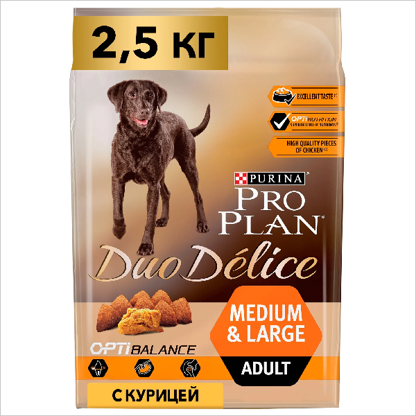 Сухой корм для собак средних и крупных пород Pro Plan Duo Delice с курицей и рисом 2.5 кг