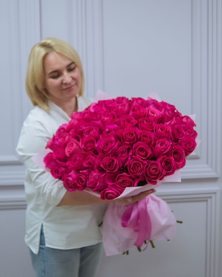 Букет из 101 розовой розы "Розовое счастье"