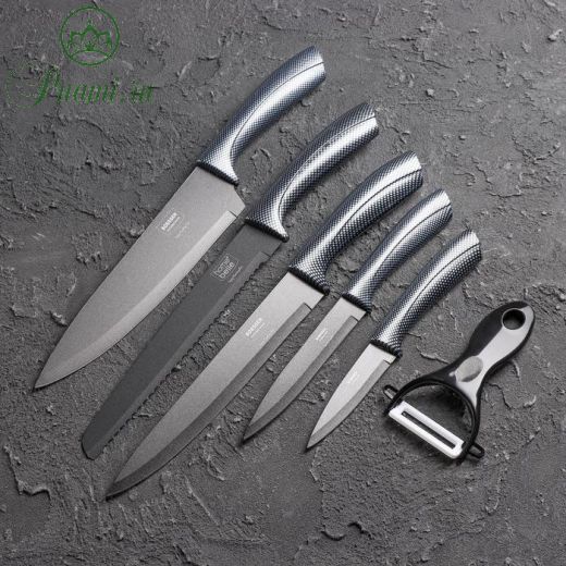 Набор кухонных ножей «Гипноз», 6 предметов, цвет чёрный