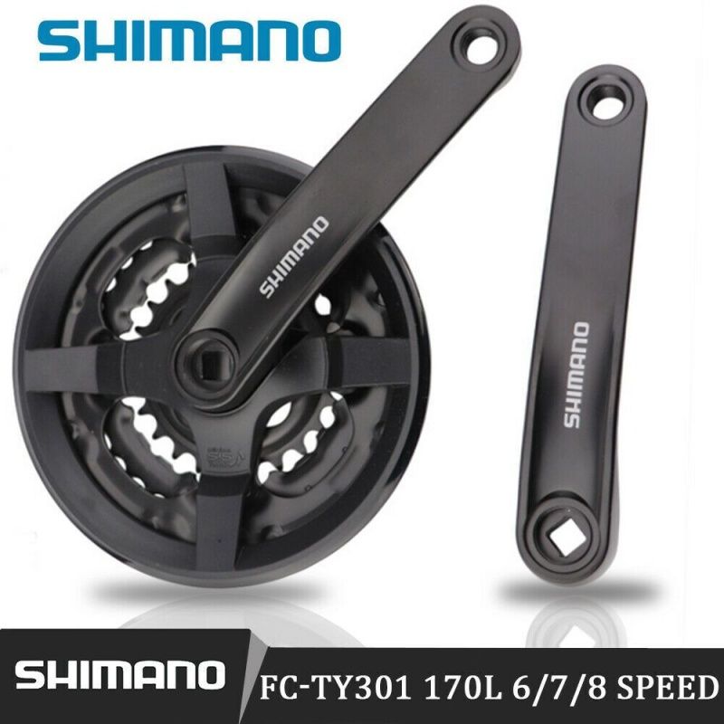 Комплект шатунов SHIMANO FC-TY301, 48/38/28 зуба, 3х6,7,8 скор.,170 мм, под квадрат, с пластиковой защитой, алюминий