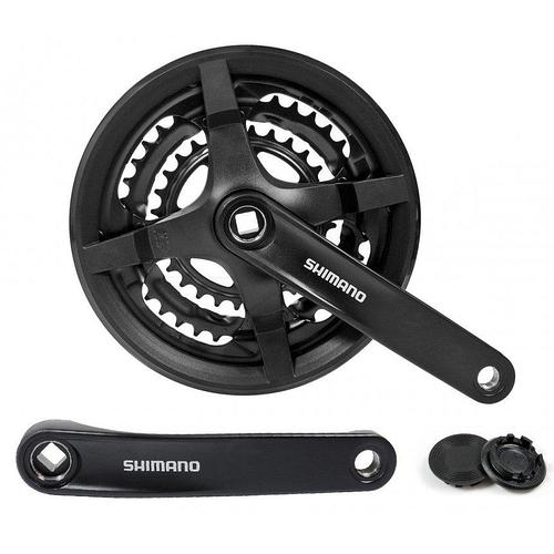 Комплект шатунов SHIMANO FC-TY301, 48/38/28 зуба, 3х6,7,8 скор.,175 мм, под квадрат, с пластиковой защитой, алюминий