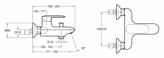 Настенный смеситель для ванны Jacob Delafon Kumin E99460-CP с жесткой подводкой схема 3