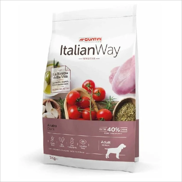 Сухой корм для собак средних пород Italian Way при чувствительном пищеварении с уткой