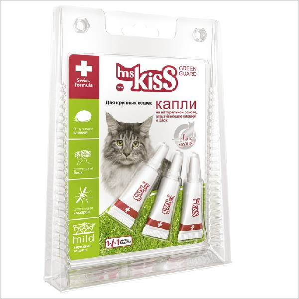 Капли репеллентные для крупных кошек Ms.Kiss весом более 2 кг 3шт по 2.5мл