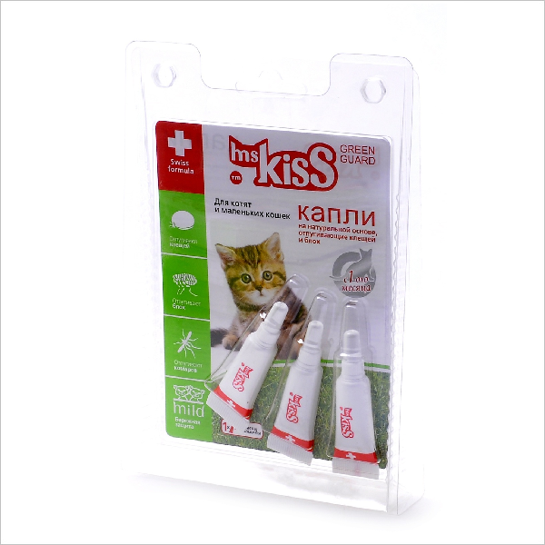 Капли репеллентные для крупных кошек Ms.Kiss весом до 2 кг 3шт по 1мл