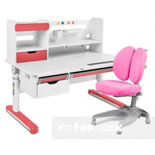 Парта-трансформер Sentire Pink Fundesk + кресло Solerte Grey FUNDESK с розовым чехлом