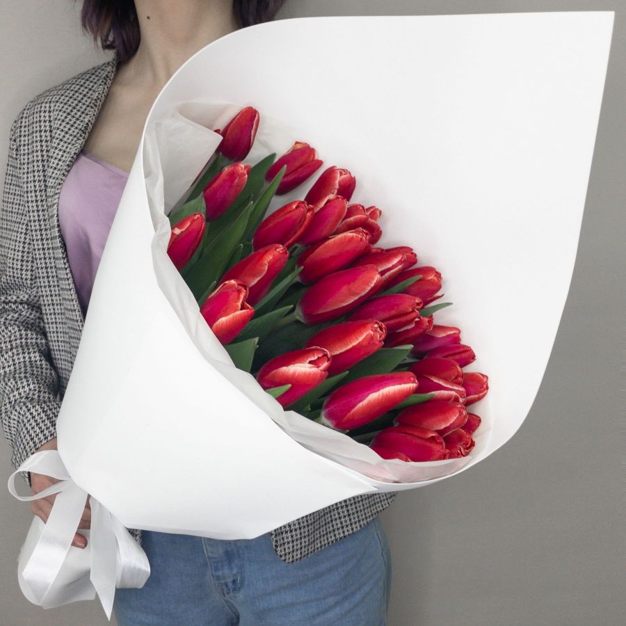 Тюльпаны красные в упаковке (от 15 шт)