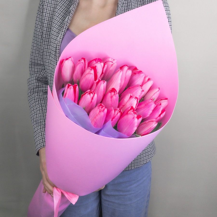 Тюльпаны розовые в упаковке (от 15 шт)