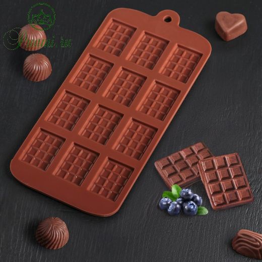Форма для шоколада Доляна «Плитка», 21?11 см, 12 ячеек, 2,7?3,9 см, цвет шоколадный