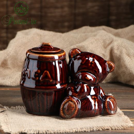 Бочонок "Мишка с мёдом", коричневый, керамика, 0.4 л