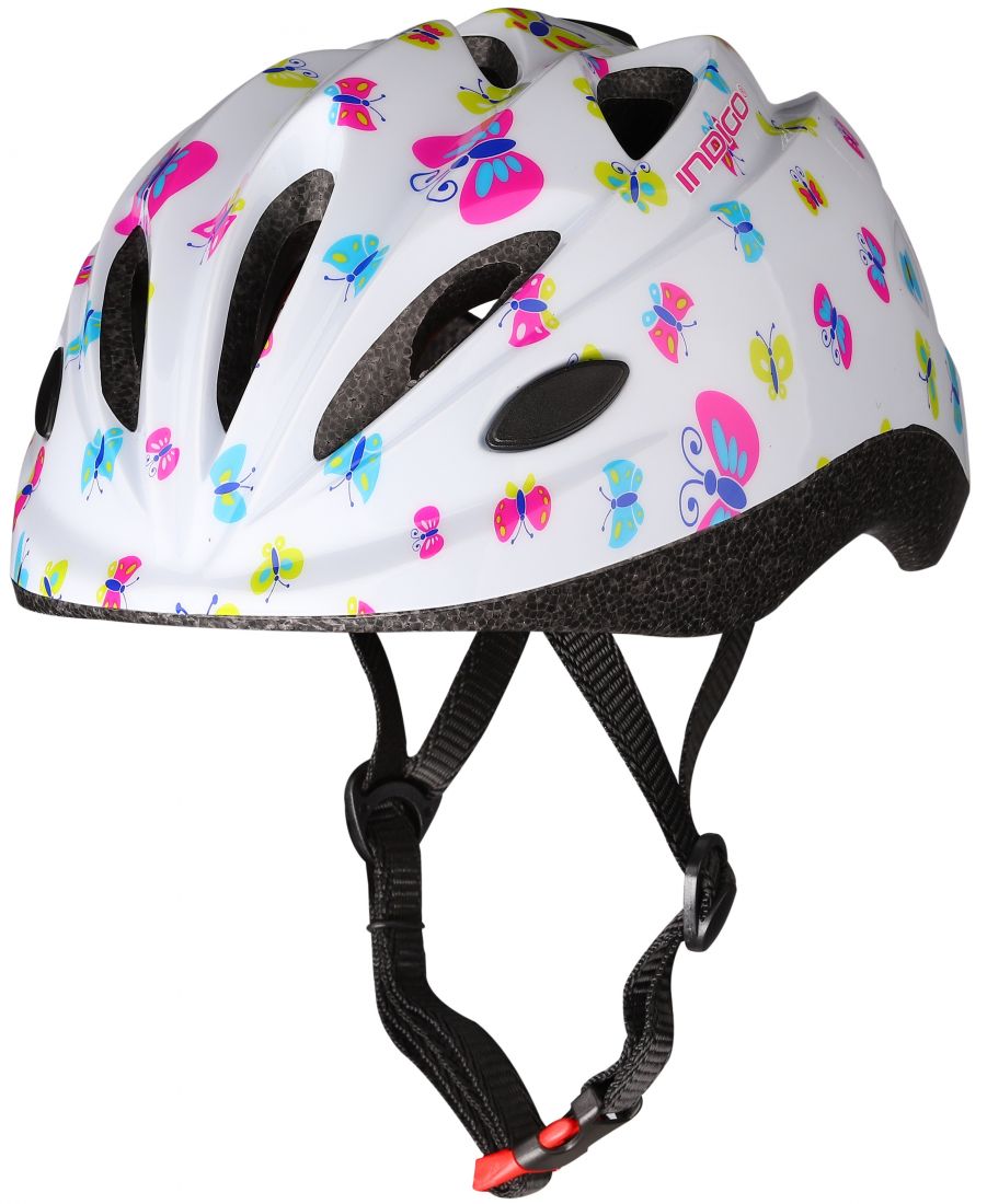 Шлем велосипедный детский INDIGO BUTTERFLY 10 вентиляционных отверстий IN072 48-56см Белый