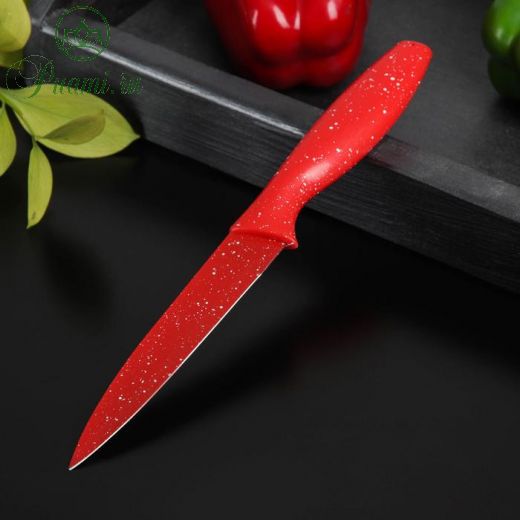 Нож с антиналипающим покрытием Доляна «Зефир», универсальный, лезвие 12,5 см, цвет красный