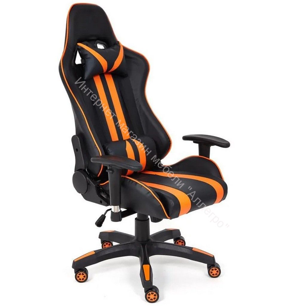 Кресло iCar кож/зам, черный/оранжевый