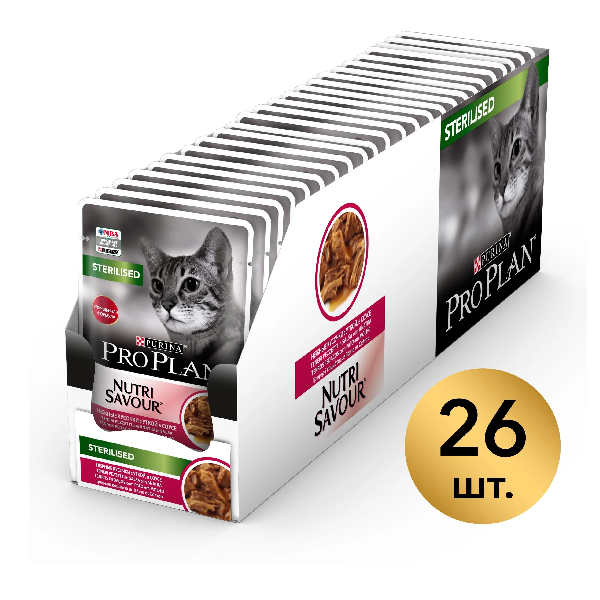 Влажный корм для стерилизованных кошек Pro Plan Sterilised Nutrisavour кусочки в соусе с уткой 26 шт. х 85 г