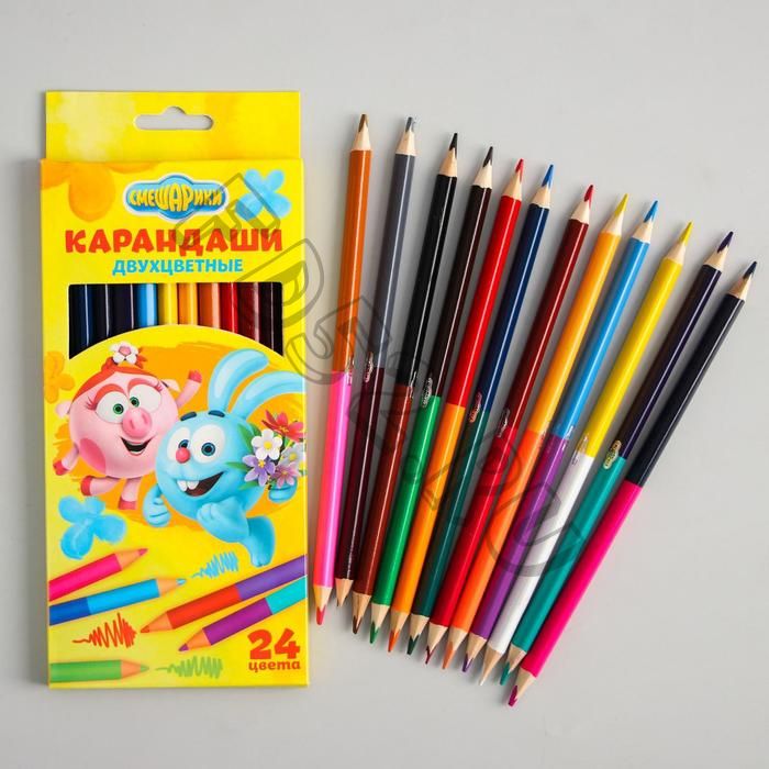Двухсторонние цветные карандаши, 24 цвета, «Смешарики», 12 штук
