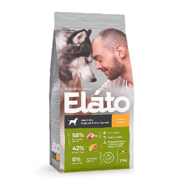 Сухой корм для собак средних и крупных пород Elato с курицей и уткой 2 кг