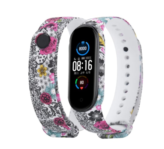 Силиконовый ремешок для Xiaomi Mi Band 2 (Черные цветы)