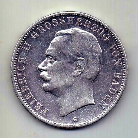 5 марок 1908 Баден UNC Германия