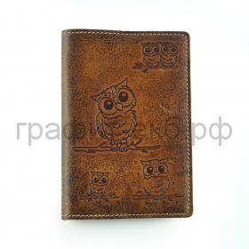 Обложка для паспорта Белый ясень "Совы на ветке" коричневая 140804