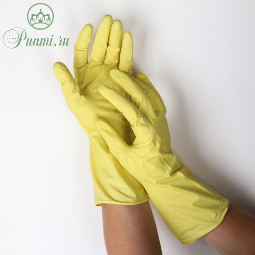 Перчатки резиновые с внутренним х/б напылением Komfi «Для деликатной уборки», размер XL, 30 гр, цвет жёлтый