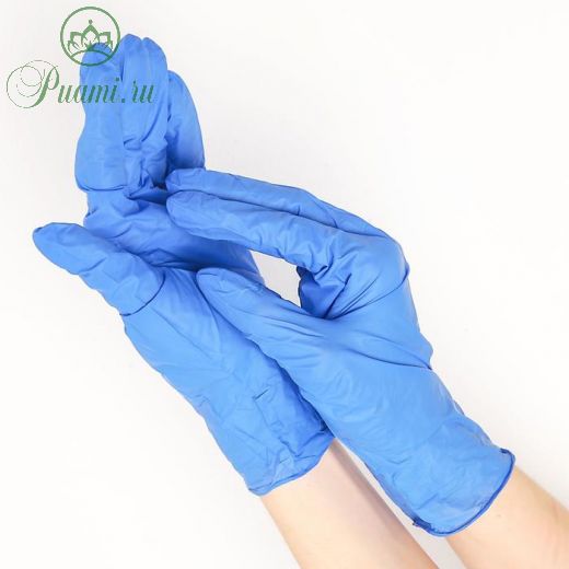Перчатки нитриловые неопудренные Eco, смотровые, нестерильные, текстурированные, размер L, 200 шт/уп, цена за 1 шт, цвет синий
