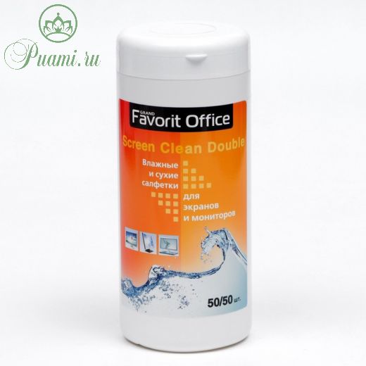 Набор салфеток Favorit Office Screen Clean Double, для экранов, 50 влажных/50 сухих