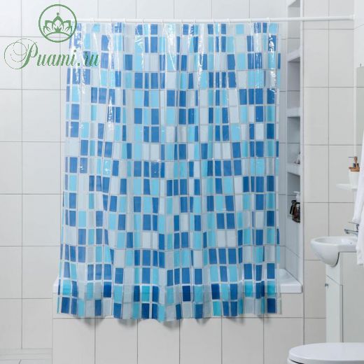 Штора для ванной комнаты Доляна «Мозайка синяя», 180?180 см, PVC