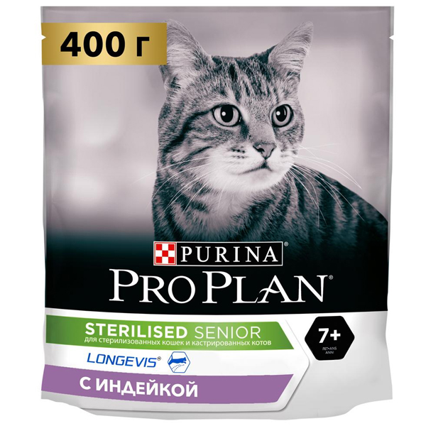 Корм сухой Pro Plan Sterilised для кошек старше 7 лет с индейкой 0.4кг