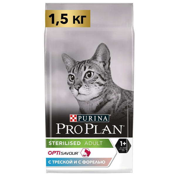 Сухой корм для стерилизованных кошек Pro Plan Optisavuor Sterilised с треской и форелью 1.5 кг