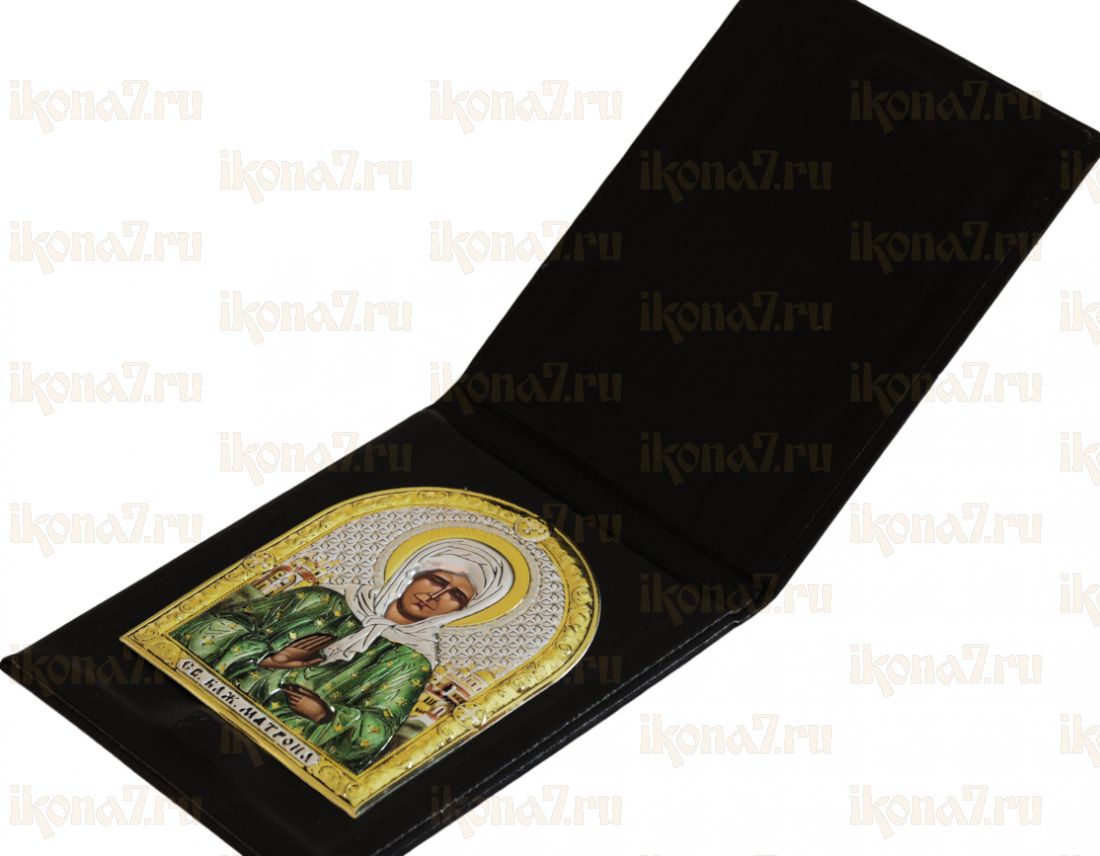 Дорожная икона Матрона Московская (9х11см, цветная, натуральная кожа)(наличие)