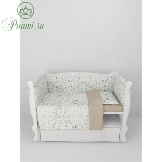 Комплект в кроватку 4 предмета 3+4 подушки-бортика, принт абстракция, цвет белый-коричневый   710933