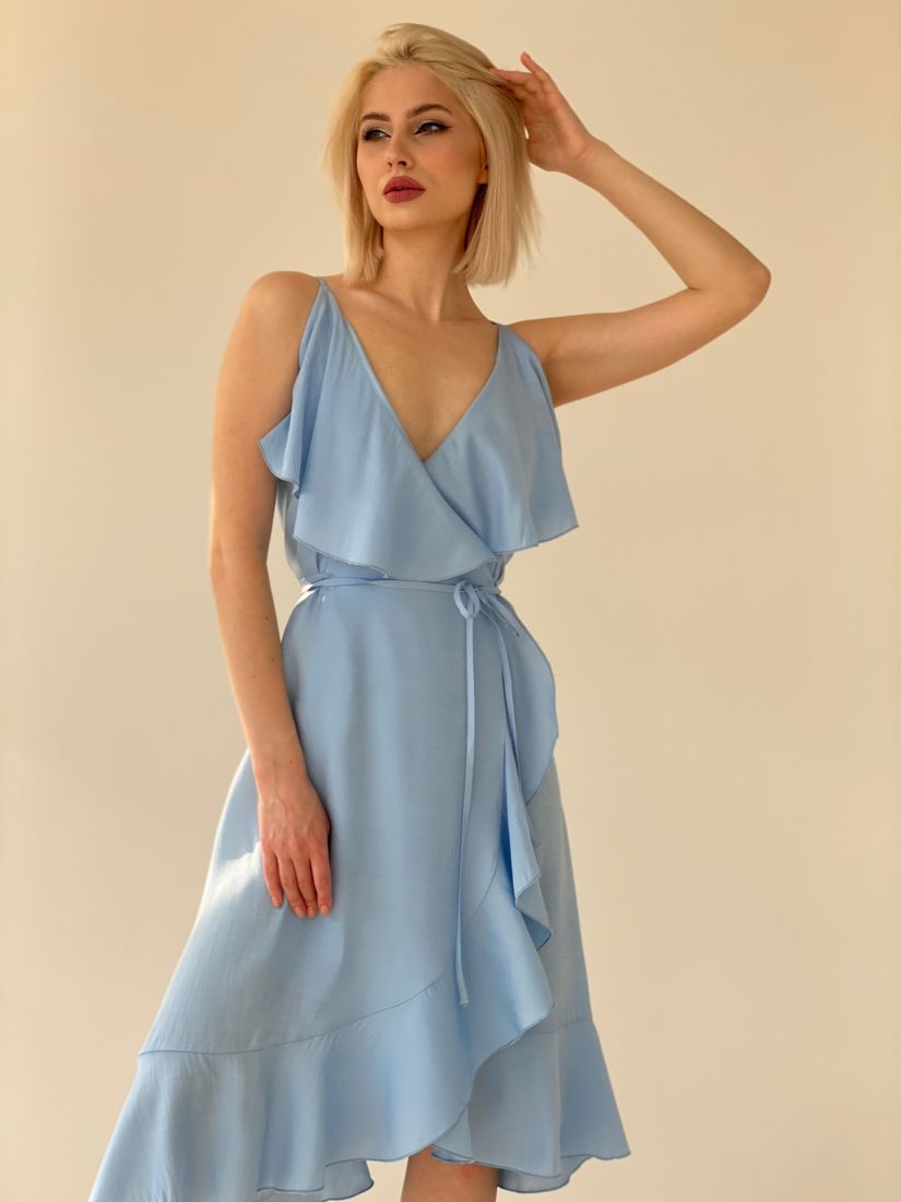 6148 Платье-сарафан с воланами голубое