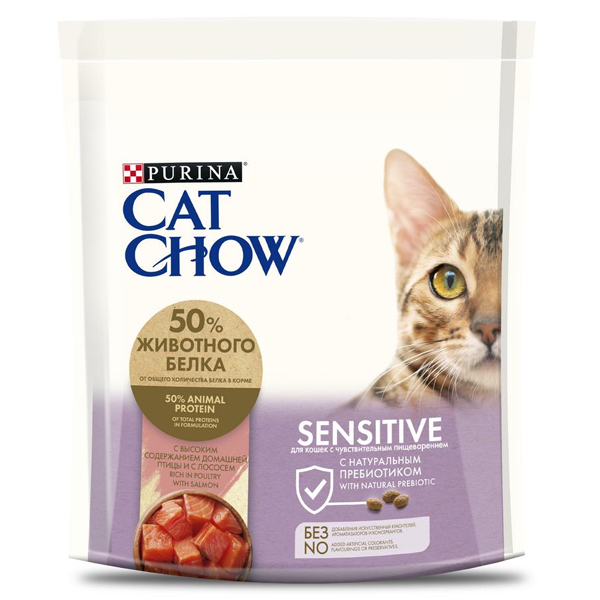 Сухой корм для кошек Cat Chow Sensitive при чувствительном пищеварении с лососем 400 г