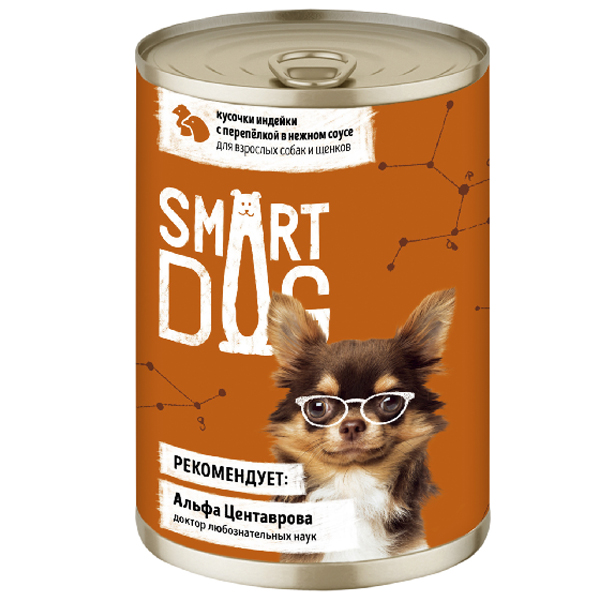 Влажный корм для собак Smart Dog кусочки в соусе с индейкой и перепелкой