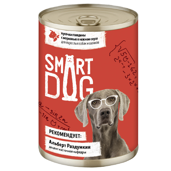 Влажный корм для собак Smart Dog кусочки в соусе с говядиной и морковью