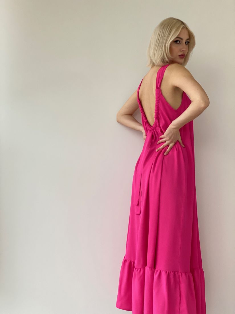 6160 Платье-колокол с декольте по спинке ярко-розовое